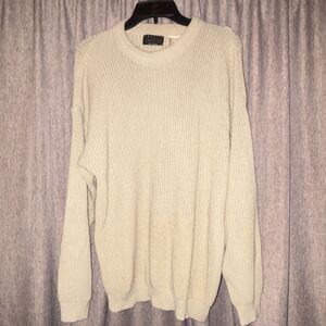 Graphix Men's Waffle-Knit Pullover Sweater Beige Crew Neck Long Sleeve XL